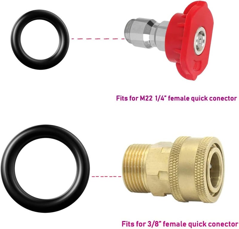 CKANDAY 5 Pack Pressure Washer Spray Nozzles Tips + 40 Pcs O-Rings Replacement for 1/4 inch and 3/8 inch, 5 Degrees Nozzles 1/4 Inch Quick Connection Tips with M22 Quick Connect Coupler Set, 4000 PSI - Image 4